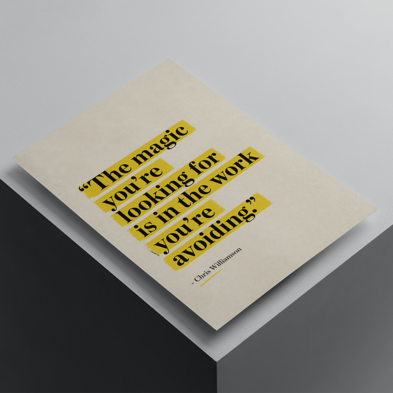 The magic you're looking for is in the work you're avoiding motivational poster featuring minimalist typography and highlighted quote design, premium inspirational wall art.