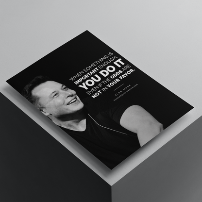 Elon Musk motivational poster featuring an inspirational quote about persistence and effort, premium entrepreneur wall art print.
