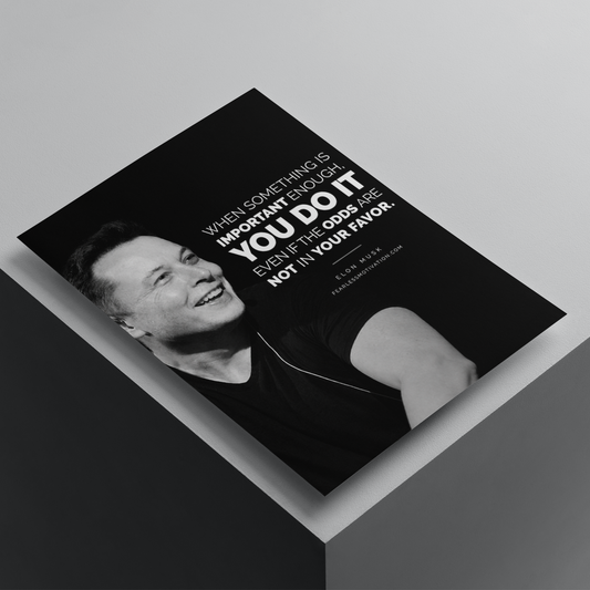 Elon Musk motivational poster featuring an inspirational quote about persistence and effort, premium entrepreneur wall art print.