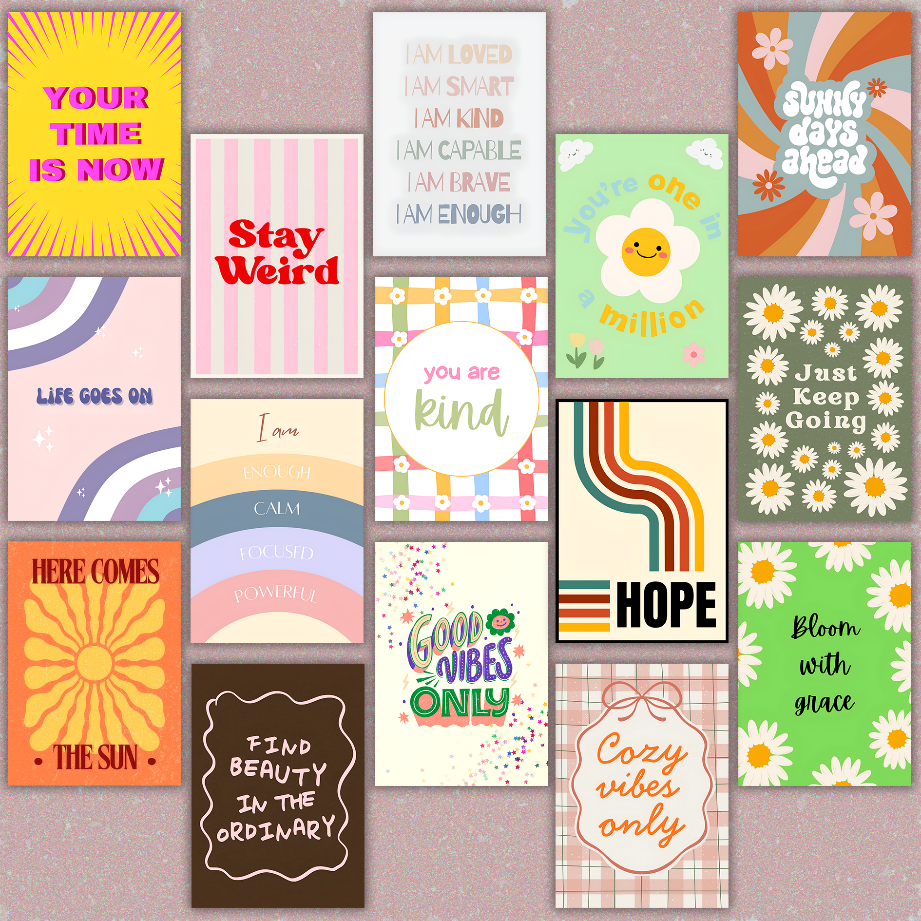 Mini Aesthetic Retro Posters - Set of 15 - A6 Size - 300 GSM - No Self Adhesive
