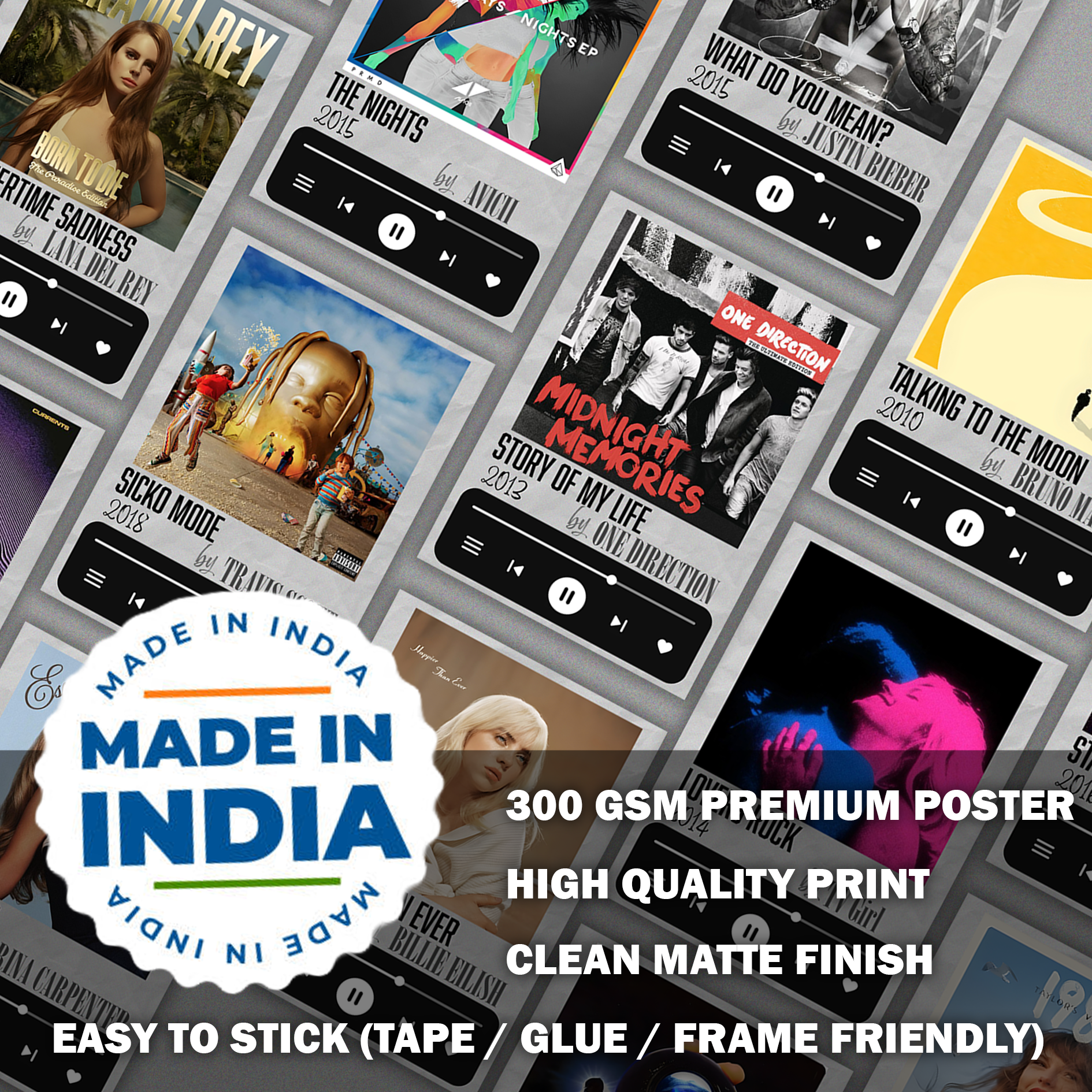 Mini Music Album Posters -Set of 15 - A6 Size - 300 GSM - No Self Adhesive