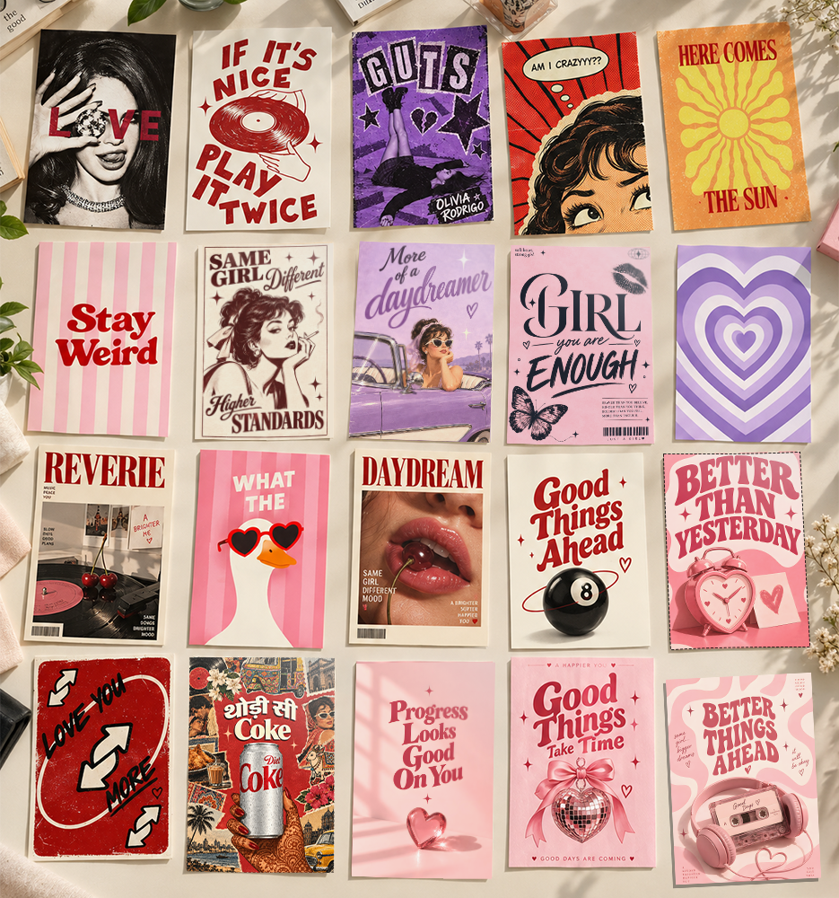 Retro Girly Aesthetic Poster Bundle | Set of 20 | A6