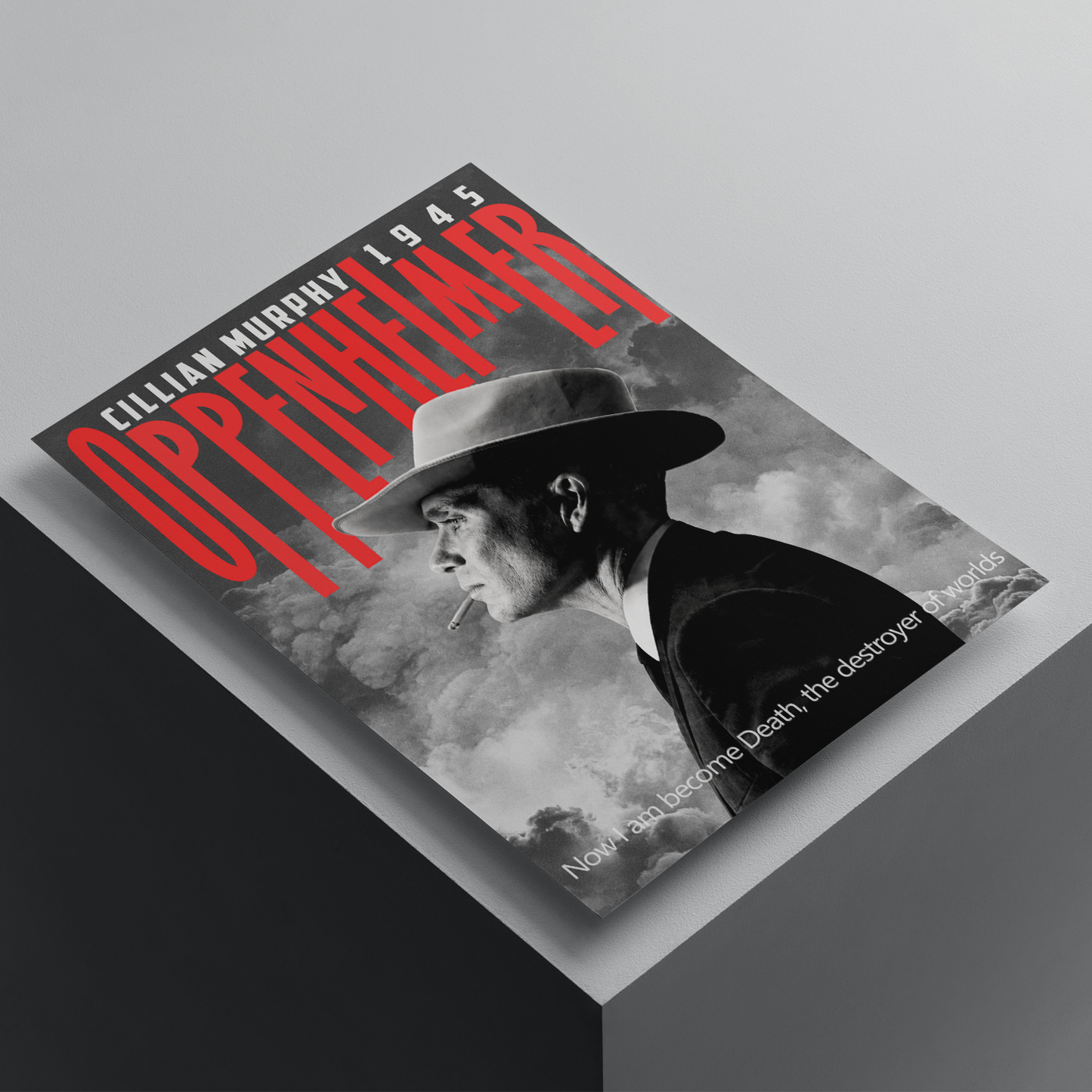 Oppenheimer movie poster featuring Cillian Murphy in a premium A4 print mockup, cinematic wall art inspired by Christopher Nolan's Oppenheimer