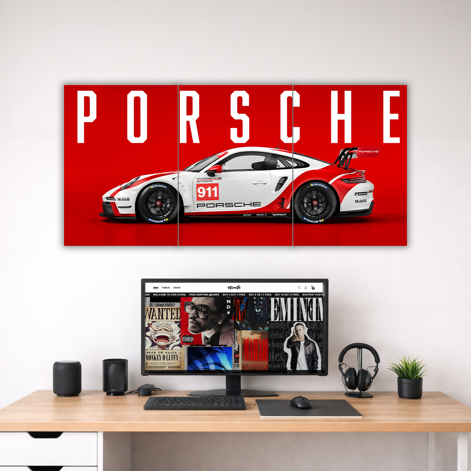 Porsche 911 GT3 RS Racing Car Poster | Premium Automotive Wall Art for Bedroom, Office & Gaming Room Decor