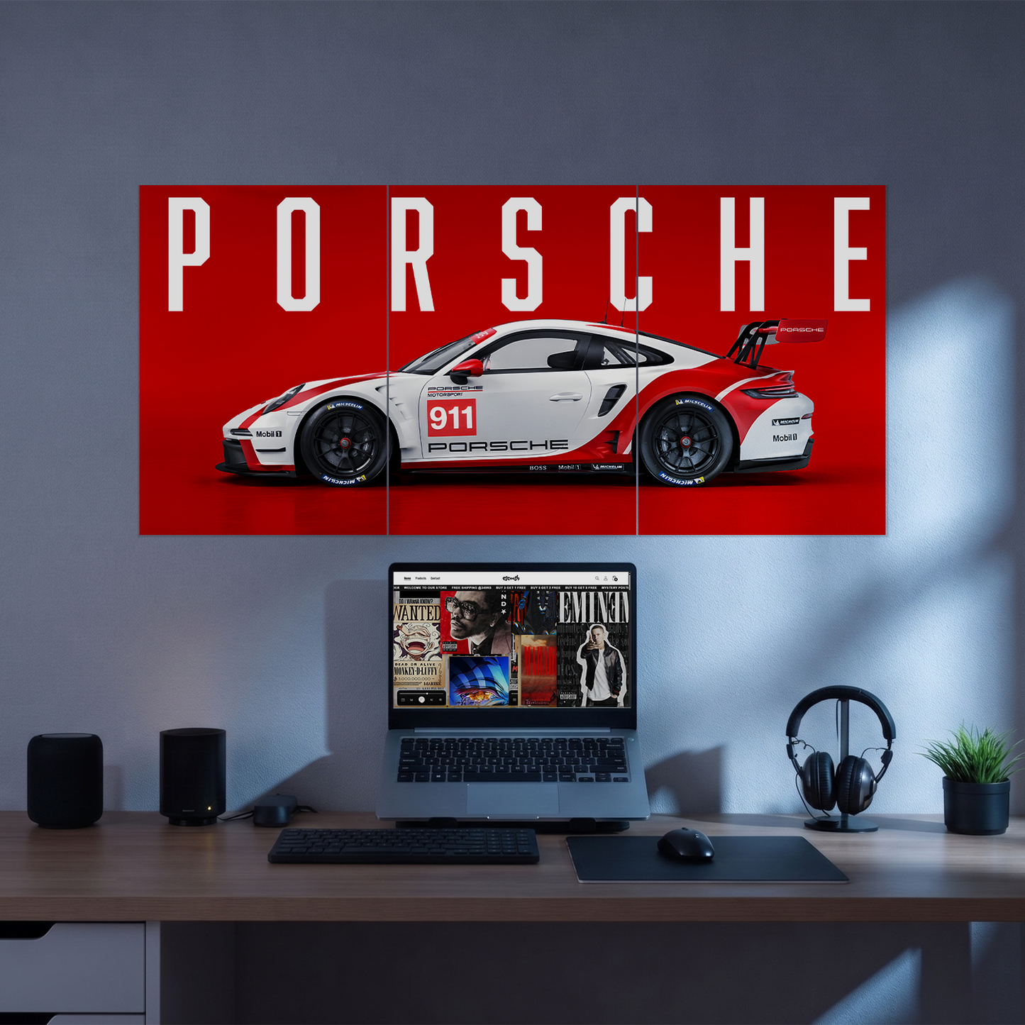 Porsche 911 GT3 RS Racing Car Poster | Premium Automotive Wall Art for Bedroom, Office & Gaming Room Decor