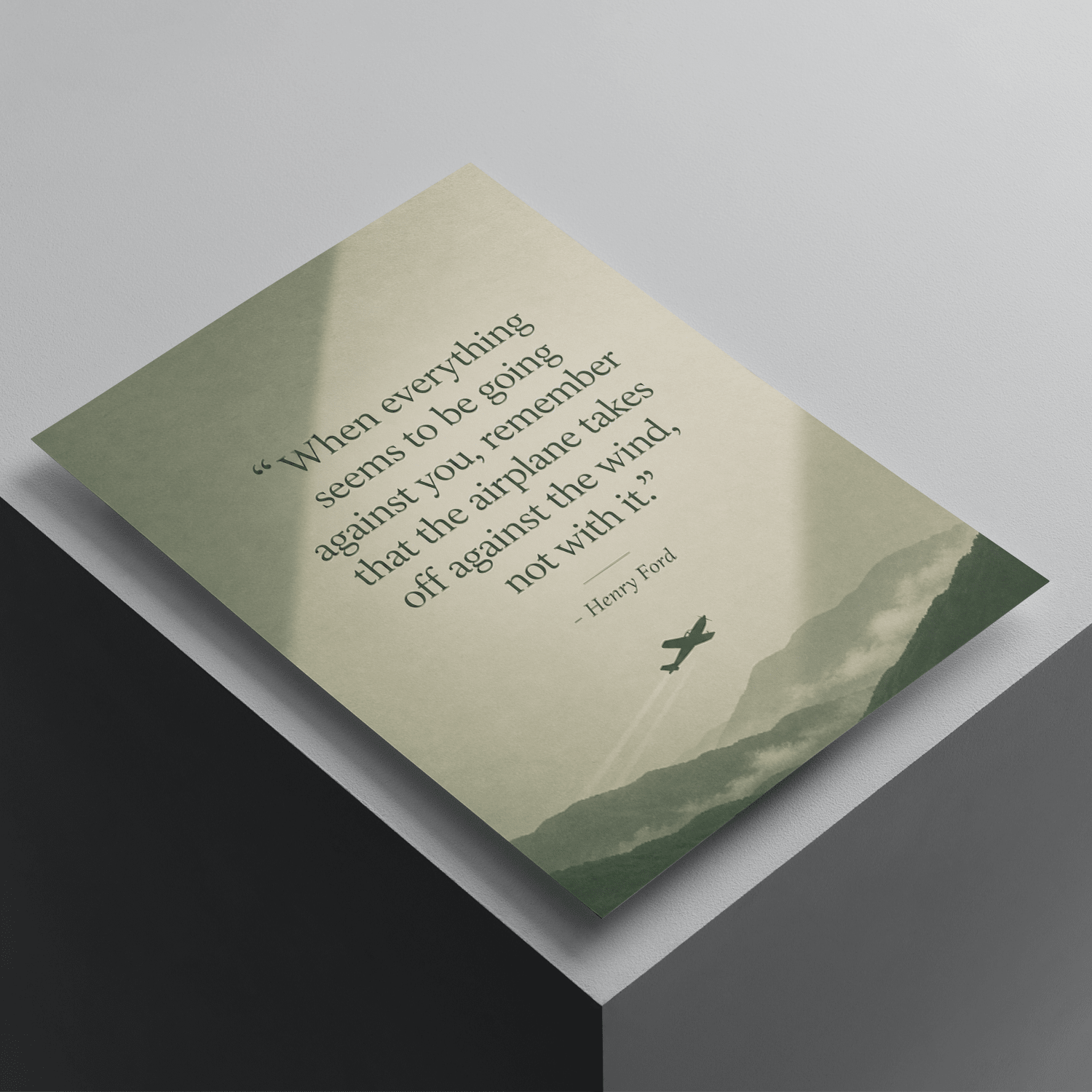 Henry Ford motivational quote poster featuring an airplane silhouette over mountains, inspirational wall art about perseverance, resilience, and success