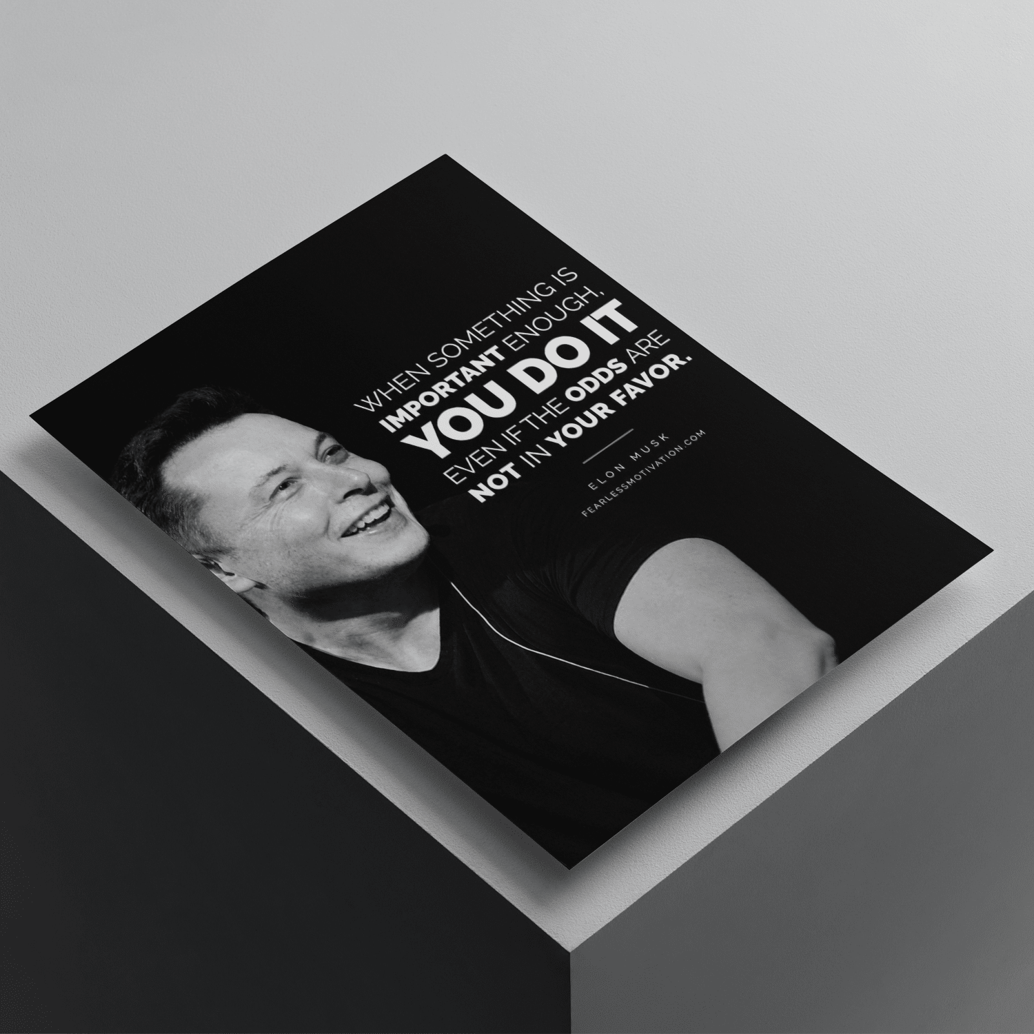 Elon Musk motivational poster featuring an inspirational quote about persistence and effort, premium entrepreneur wall art print.