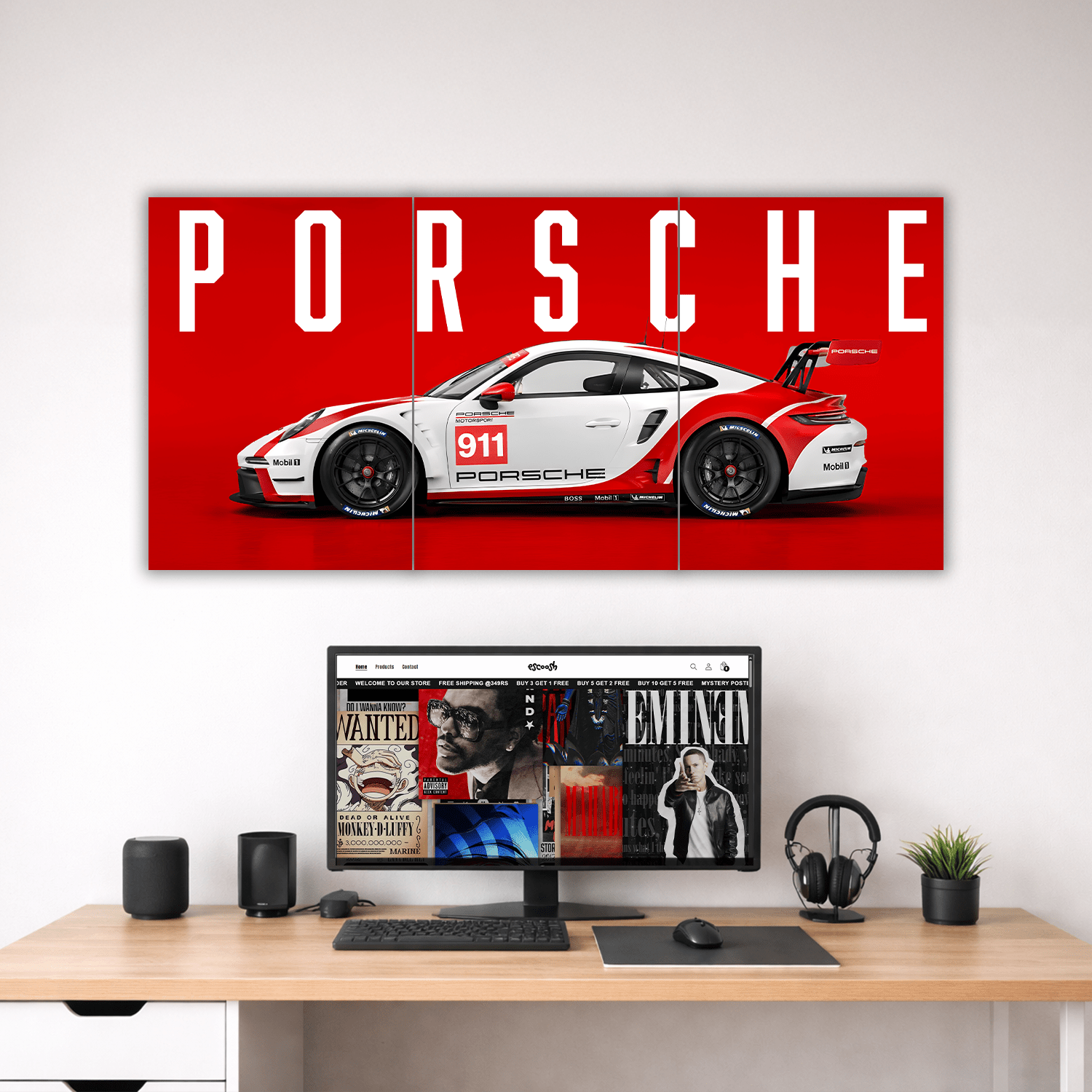 Porsche 911 GT3 RS Racing Car Poster | Premium Automotive Wall Art for Bedroom, Office & Gaming Room Decor