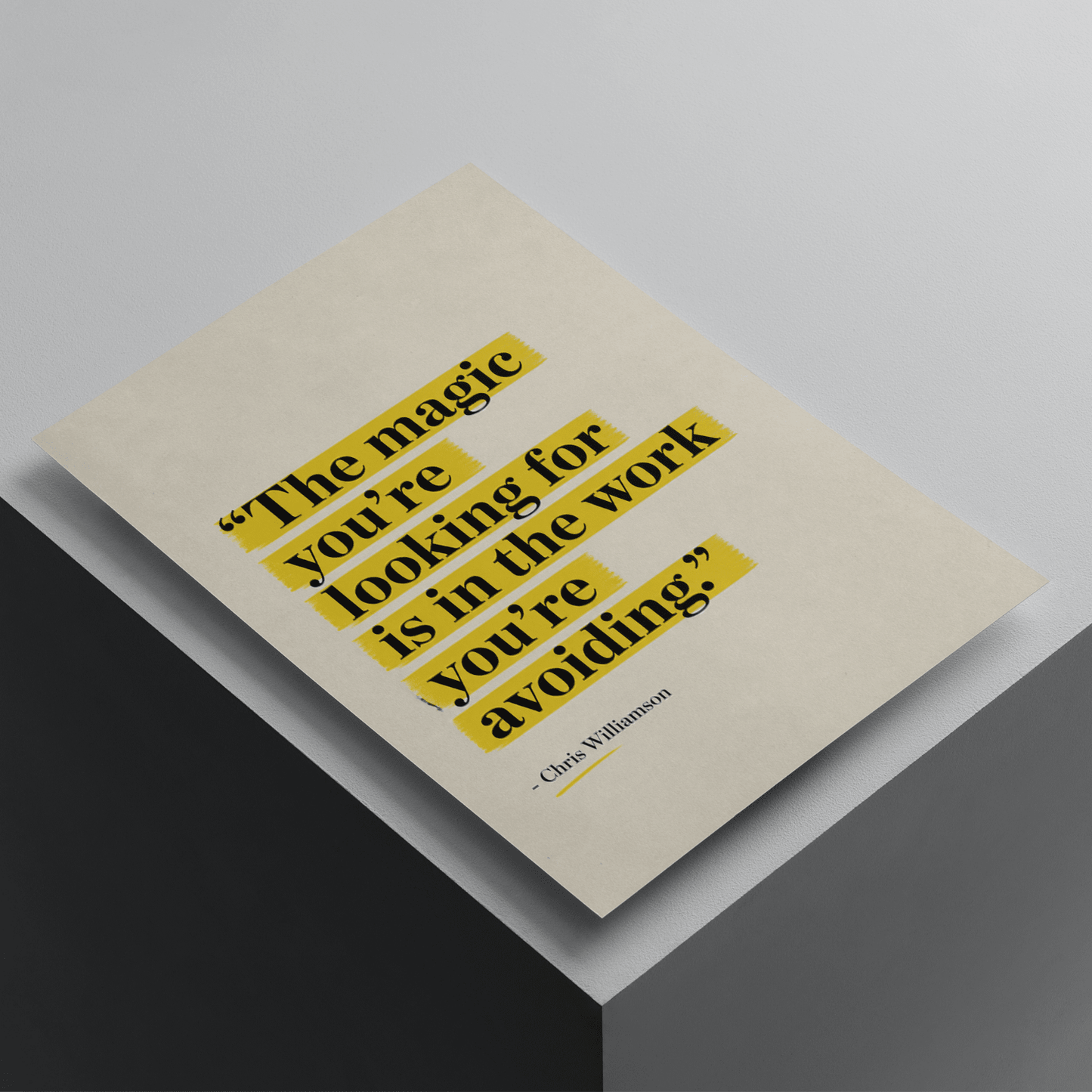 The magic you're looking for is in the work you're avoiding motivational poster featuring minimalist typography and highlighted quote design, premium inspirational wall art.